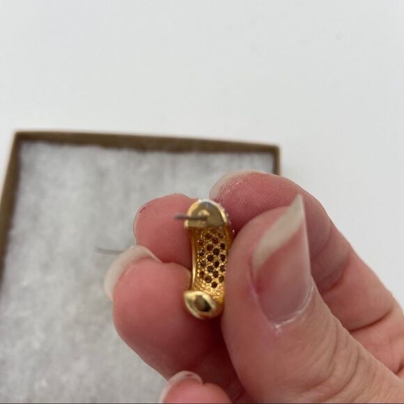 Gold and pavé half hoop post earrings - Picture 6 of 9